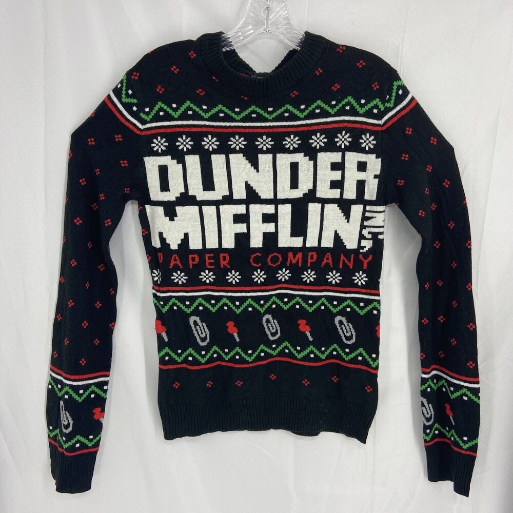 Ugly Christmas Sweater Dunder Mifflin The Office Acrylic Mens Small Black